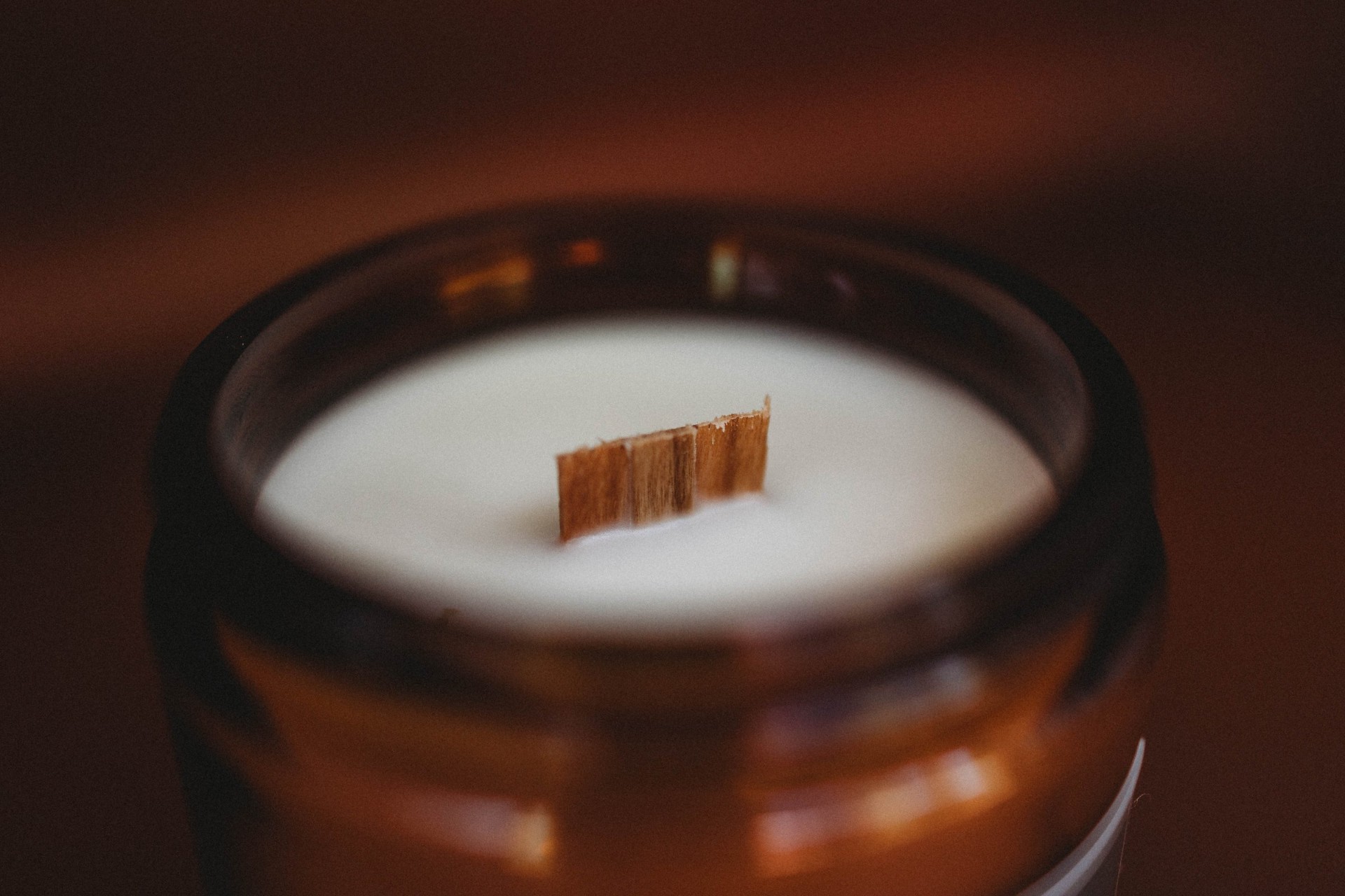 Close-up of a wood wick FWM candle